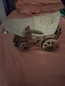 Handmade Wooden Covered Wagon Western Americana Décor Unique Folk Art Display