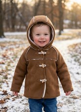 Zara Baby Brown Suede Sherpa Boys Girls Winter Coat 12-18M Hook-n-Loop