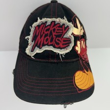 DISNEY PARKS Mad Mickey Mouse Baseball Cap Distressed Strap Back Patches Black
