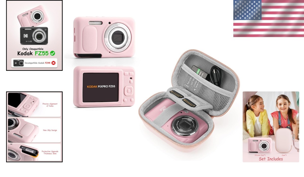 KODAK PIXPRO FZ55 Camera Case - Pink Silicone Cover & EVA Hard