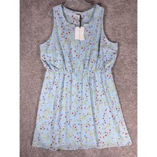 Hawthorne Womens 2X Blue Floral Print Sleeveless Elastic Waist Dress