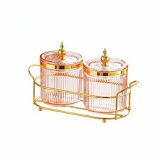 Ribbed Glass Storage Container Airtight Closure Decorative Storage Jar Set