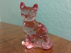 Vintage FENTON Pink Rose 3 3/4" Solid Glass Sitting Cat USA