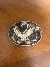VTG Mexico Abalone Inlay Western Americana Belt Buckle Eagle Thunder Bird Zuni