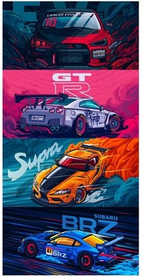 Supra GTR Cartoon Sportwagen Pop Retro Modern Wandbild Gerahmte Leinwand Bilder