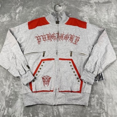 Blac Label Premium Purgatory Zip Up Jacket Gray Red Studded Gothic Mens L NWT