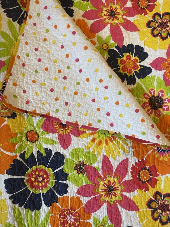 Edredón Doble Cynthia Rowley 68" x 86” Rosa Brillante Naranja Verde Flor Usado en Excelente Condición 🌸 Foto 4 de 4