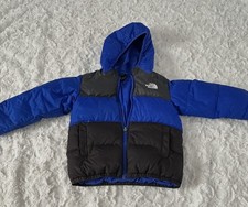 The North Face Boys 550 Puffer Jacket Blue  Black Hooded Full Zip Down