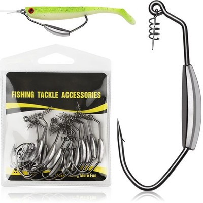 12 Pcs 8 oz Weedless Fishing Hooks, Weighted Worm Hooks, Bass Trout, Silver