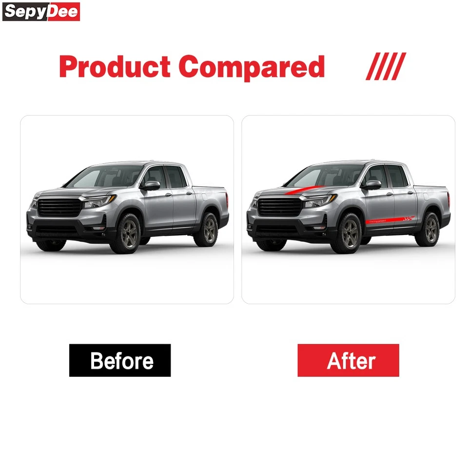 Pickup Truck Car Hood Bonnet Racing Sport Stripes Kit Decal for Honda Ridgeline - Image 3 of 4