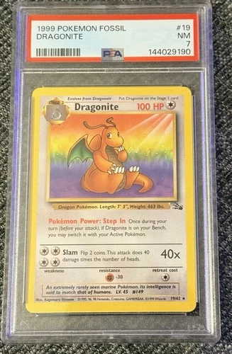 1999 Pokémon Dragonite Fossil 19/62 PSA 7 NM