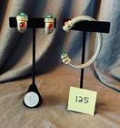 Vintage 3pc Women’s costume jewelry Metal Cuff Bracelet + 2 Earrings Green/Red