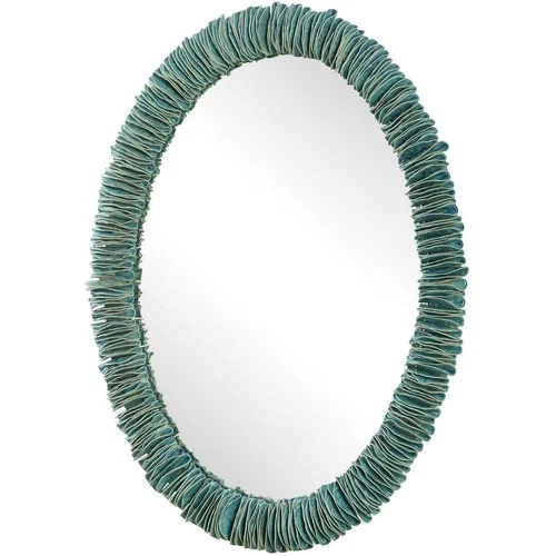 Uttermost 08183 Bonaire Wall Mirror Distressed Mottled Teal Blue Glaze - Picture 5 of 8