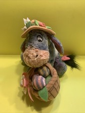 Disney Store Eeyore 6" Bean Bag Plush with Easter Bonnet  Basket Easter Basket