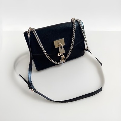 DKNY Elissa Crossbody Shoulder Bag Black Leather Gold Hardware & Bag Charms Lock