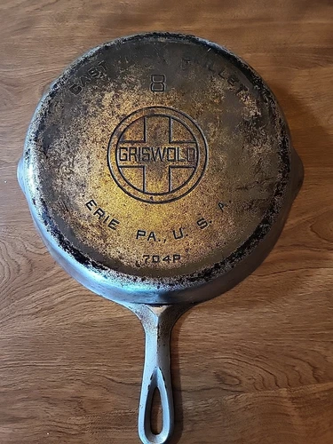 Griswold Big Block Smooth #8 704P Cast Iron Chromed Skillet. Erie Pa USA