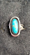 Vintage Navajo Green Turquoise Sterling Silver Oval Woman's Ring size 4