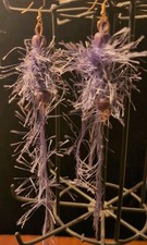 Fabulous Dangle Yarn Earrings Lavender Hippie Style By Artist EJ Gold
