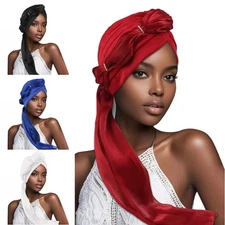 Women Hot Drill Hat Long Tail Head Wraps Hat Elastic Muslim Hat Chemo Cap Hijab