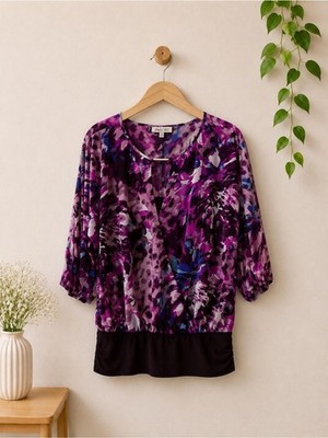 Purple Blouse Abstract Print Multicolor Top S Size