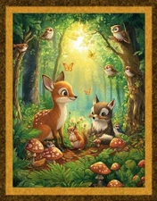 Woodsy Buddies Fabric Baby Quilt Panel 36" x 45", Deer, Animals, Forest