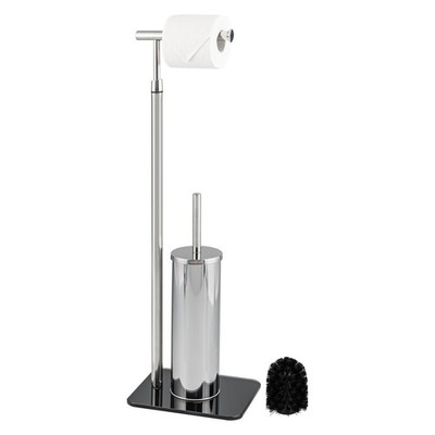 bremermann Stand-WC-Garnitur 2in1, WC-Bürste, Rollenhalter, Edelstahl Glassockel