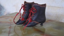 Leather shoes "Black snow" for antique doll French style. 2,44inch/62mm 
