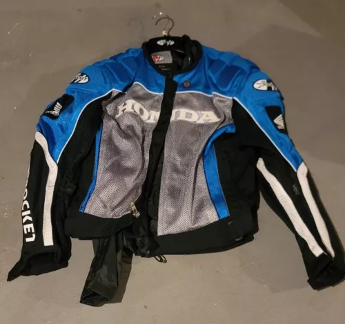 Joe Rocket Motorcycle Jacket Mens Medium Honda Blue Gray Black Mesh Lined