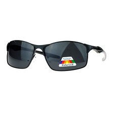 Mens Polarized Lens Sunglasses Rectangular Metal Frame Spring Hinge