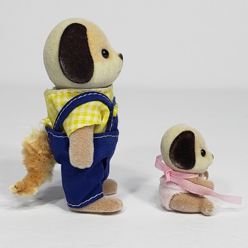 Vintage 1985 Calico Critters Beagle Hund Vater Percy Baby Schwester Fiona sitzend - Bild 4 von 6