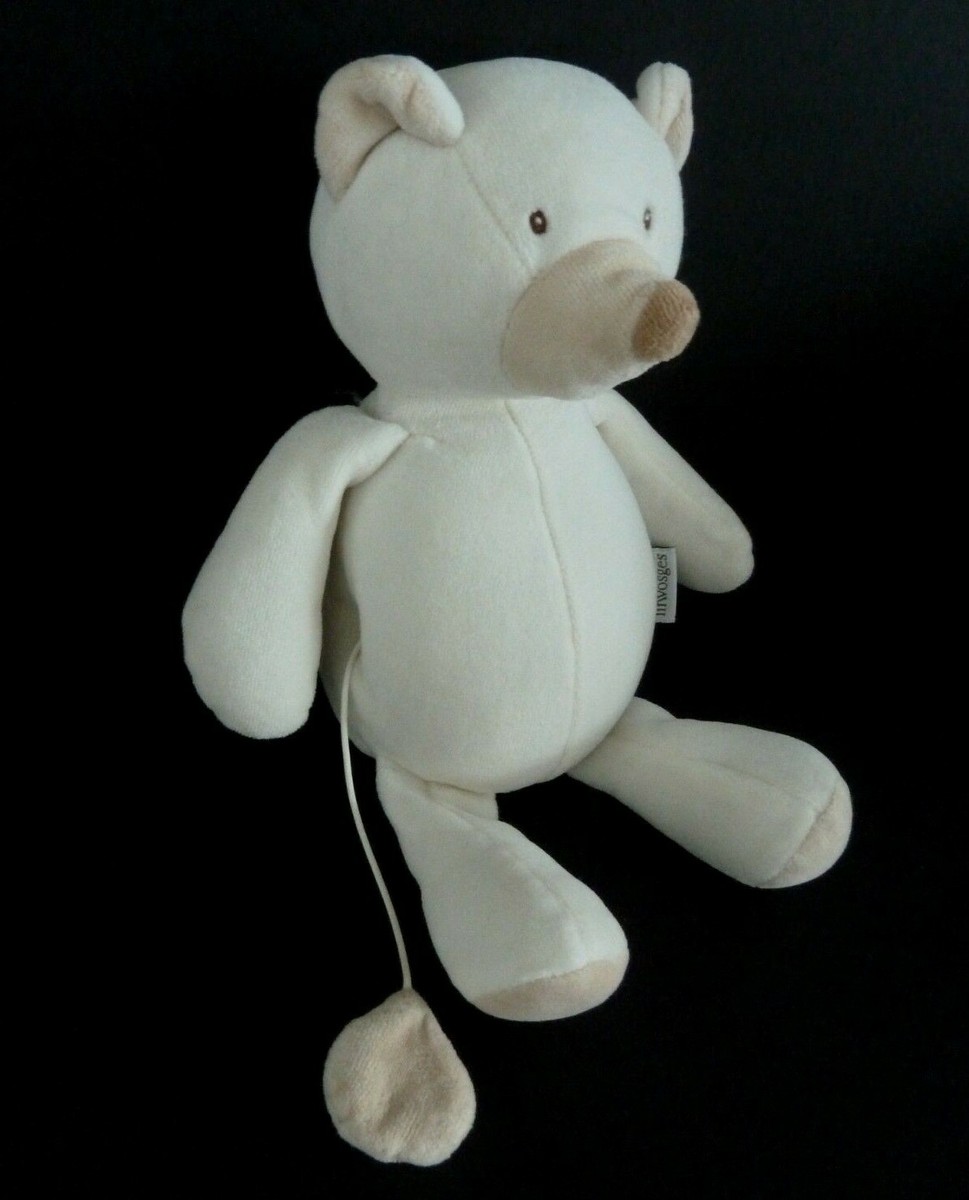 DOUDOU MUSICAL MILL ROTY LINVOSGES BEARS CHIEN white unbleached brown  28cm