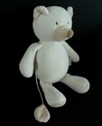 G7. DOUDOU MUSICAL MOULIN ROTY LINVOSGES OURS CHIEN blanc écru marron 28cm TBE