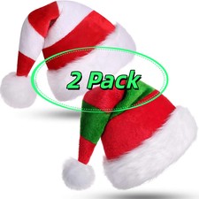 2 Pack Christmas Santa Claus Hat Adult Christmas Holiday Hat Thickened Xmas Cap