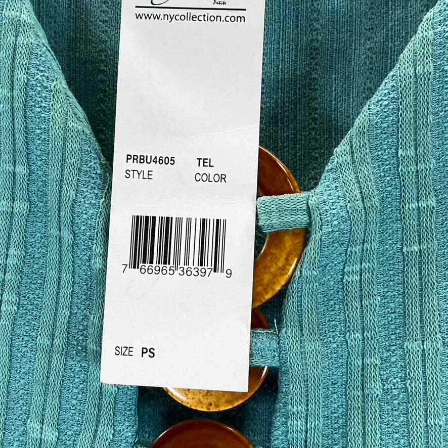 NY Collection Women's Petite Teal V-Neck Triple-Ring