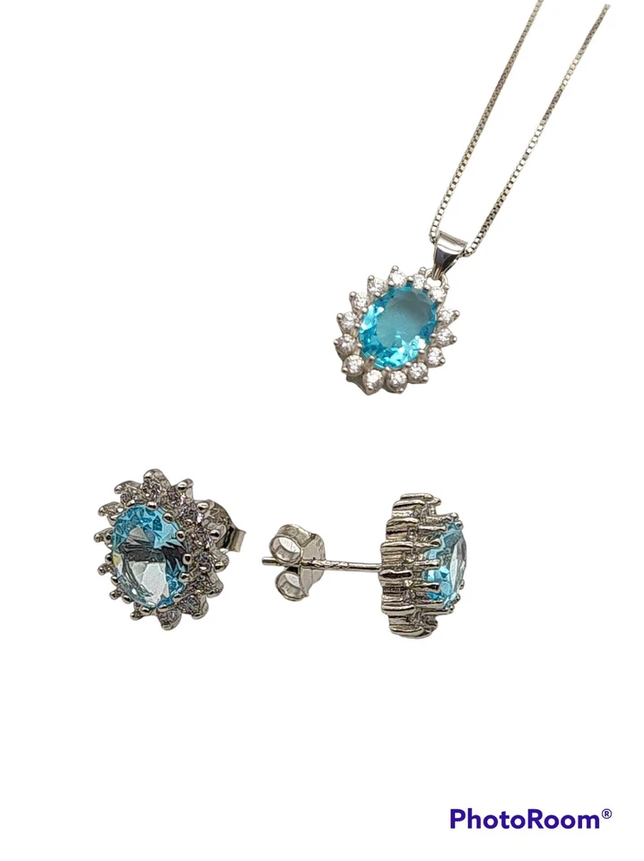 collana donna argento 925 con pendente kate pietra azzurra acquamarina - Immagine 4 di 4