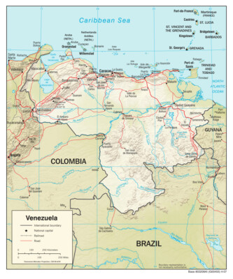 Venezuela Physical Geography Geographic Physiographic Map Country Nation Print