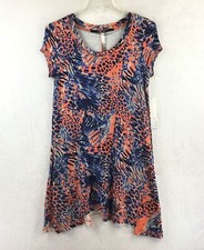 Kensie / Orange Blue Cap Sleeve Stretch Knit Shark Bite Hem Dress NWT / Size S 