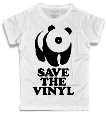 Herren T-Shirt Weiß Slub Save The Vinyl Panda Schallplatte Vinyl Musik Shirt