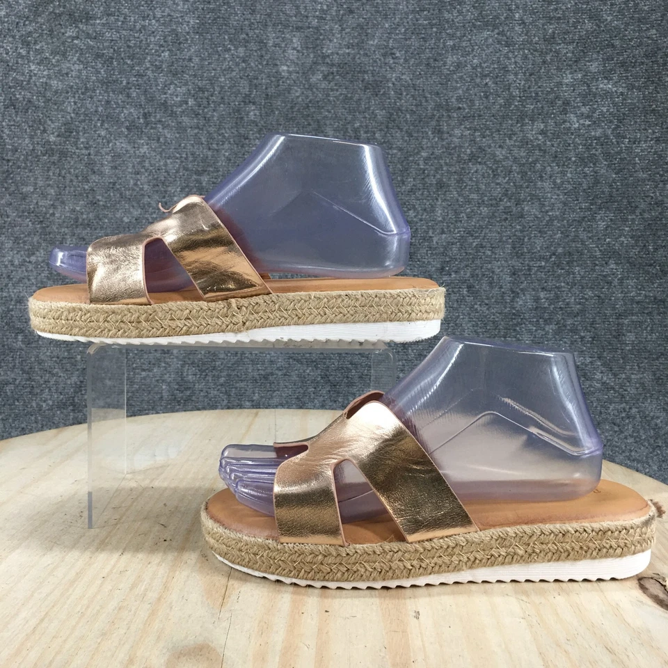 Sandalias de bambú para mujer 8 informales sin cordones alpargata deslizable oro rosa imitación cuero Foto 2 de 4