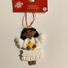 Christmas House African American Angel clay ornament. new