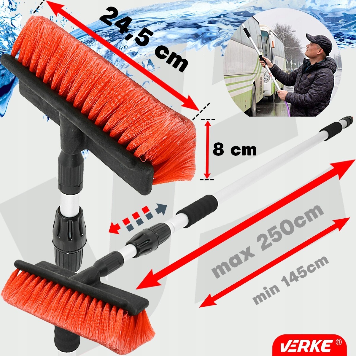 Spazzolone Telescopico Per Lavaggio Auto E Camper - 168 Cm, Setole Morbide - Foto 3