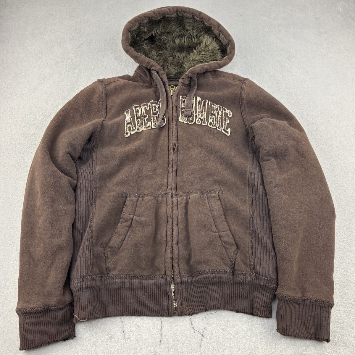 Abercrombie & Fitch Wolf Jaw Jacket Hoodie Mens Medium Brown Abercrombie & Fitch Wolf Jaw Jacket Hoodie Mens Medium Brown
