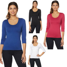 Rhonda Shear 3/4 Sleeve Seamless Tee with Shelf Bra 495095-J