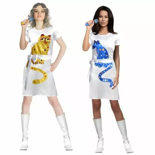 Licensed Abba Frida Agnetha Yellow Or Blue Cat Dress Costume Exact Replica