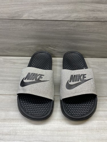 Nike Benassi JDI Logo Slides Metallic Sliver Sparkles Sandals Size 9.5 |  eBay
