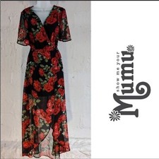 SMYMM SHOW ME YOUR MUMU MARIANNE ROSES BLACK WRAP DRESS XS