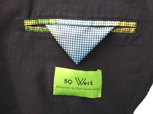 Utah Woolen Mills 59 West Casual Jacket 42L Cotton Navy Lt Pin Stripe - Picture 9 of 12