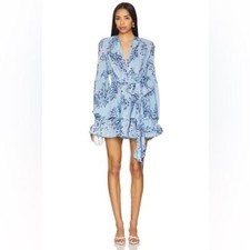 NEW BRONX ADN BANCO BEDOUIN BLUE POPPY Mini Floral Wrap Dress, XS, wedding guest