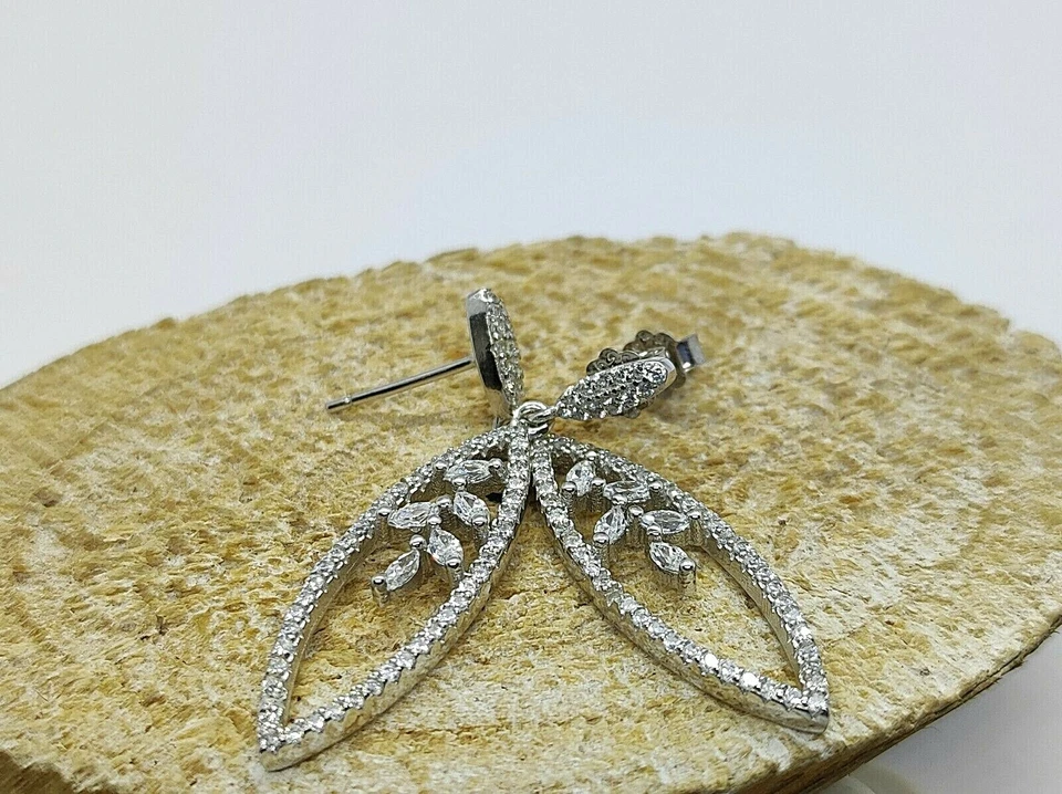 Orecchini DONNA in argento 925 pendenti zaffiri con foglie anche per spose - Immagine 3 di 4