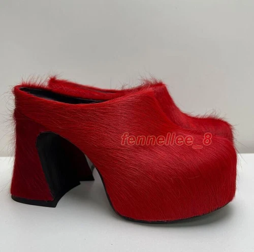 Zapatos de mula de crin de caballo con plataforma de tacón alto grueso talla grande para mujer - Imagen 6 de 31